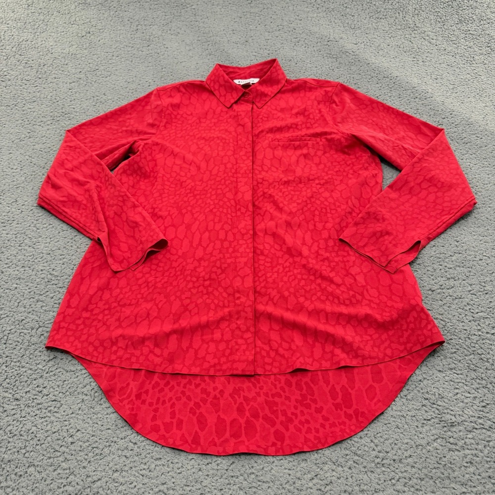Athleta Urbanite Textured Top Red Leopard Print Button Down Shirt Womens M